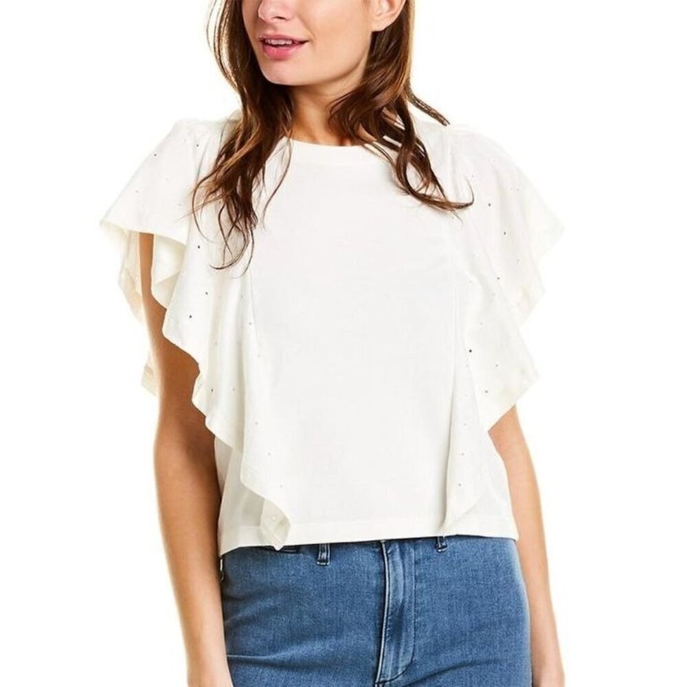 Madewell Texture & Thread Holepunch Flutter Top White Eyelet Shirt Tee Basic S